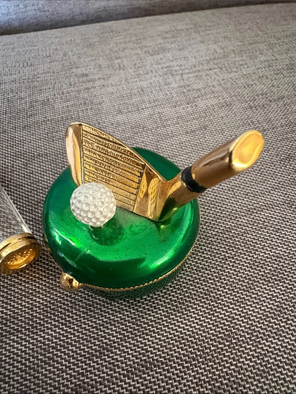 Rucinni Gold & Green Golf  Enamel Trinket Box & crystal clubs